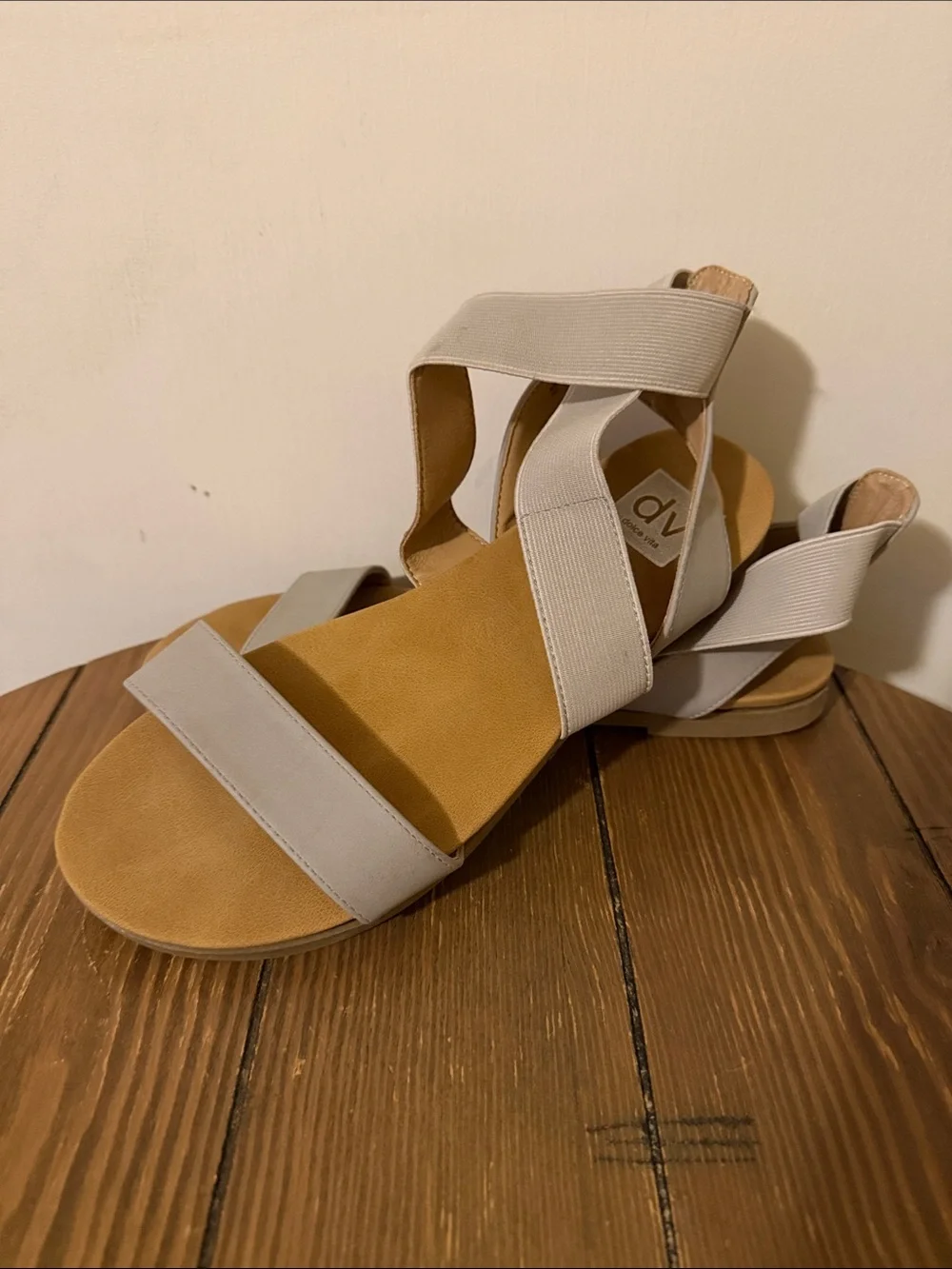 DV by Dolce Vita Taupe Crisscross Elastic Strap Sandals